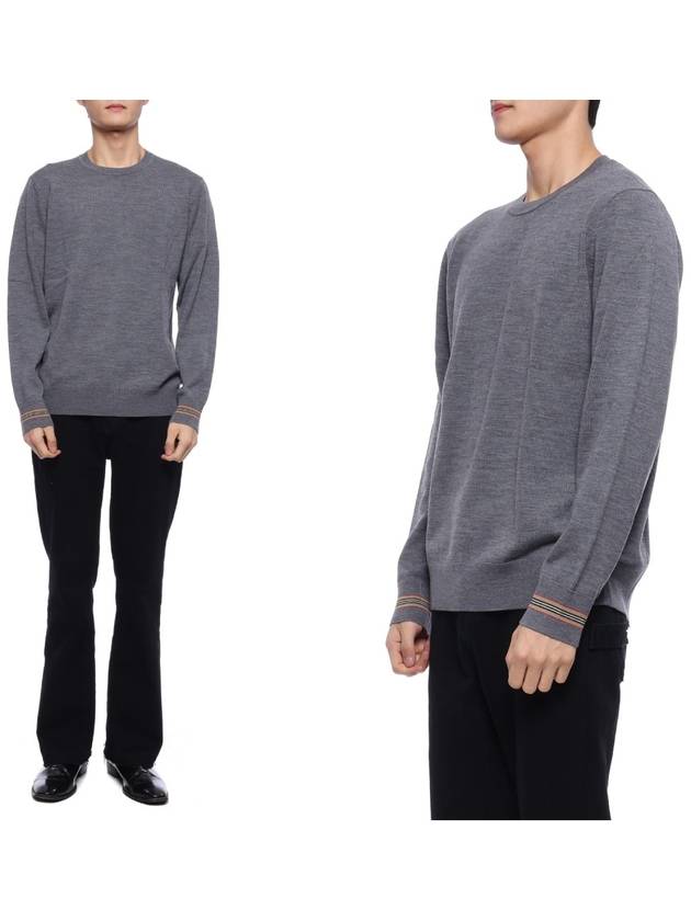 Luxury Burberry Men's Icon Striped Wool Long Sleeve T-Shirt Grey