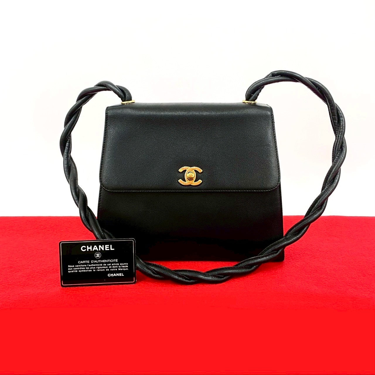 CHANEL Shoulder Bag Matt caviar skin black