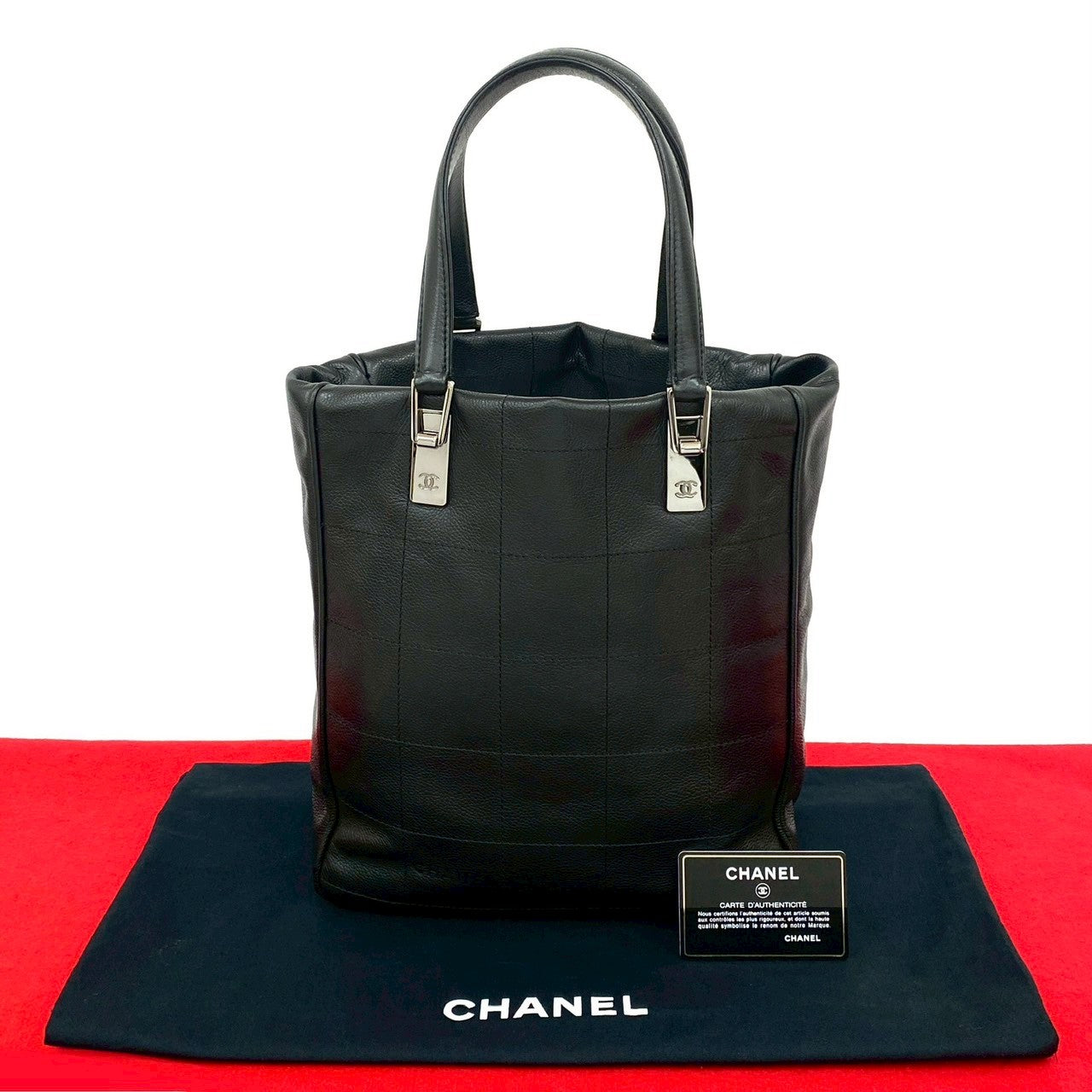 CHANEL Tote Bag Matt caviar skin black Chocolate bar