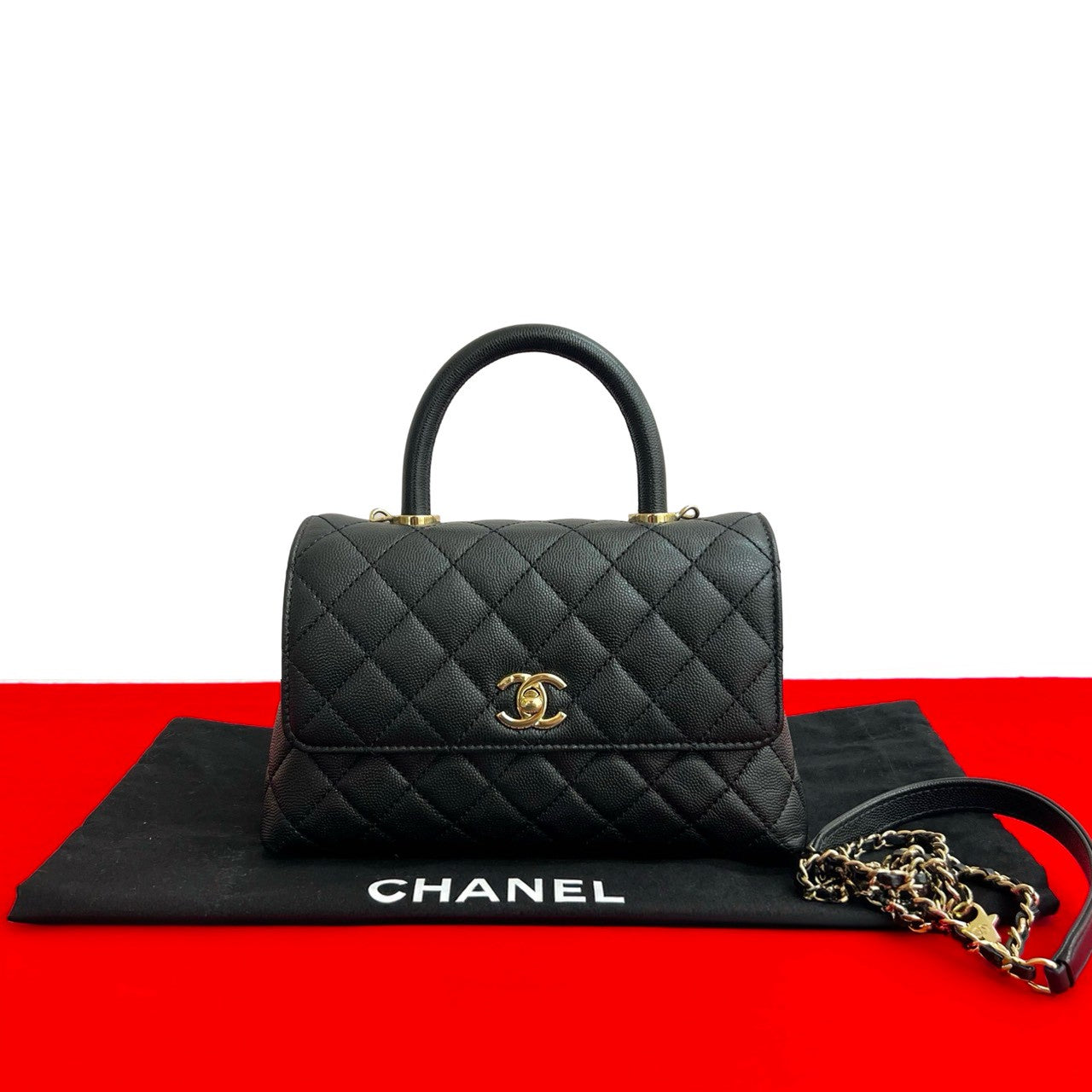 CHANEL Handbag Matt caviar skin black Coco Handle XS
