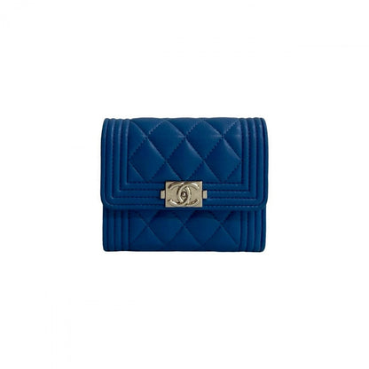 CHANEL Tri-fold wallet lambskin blue Matrasse Boy chanel