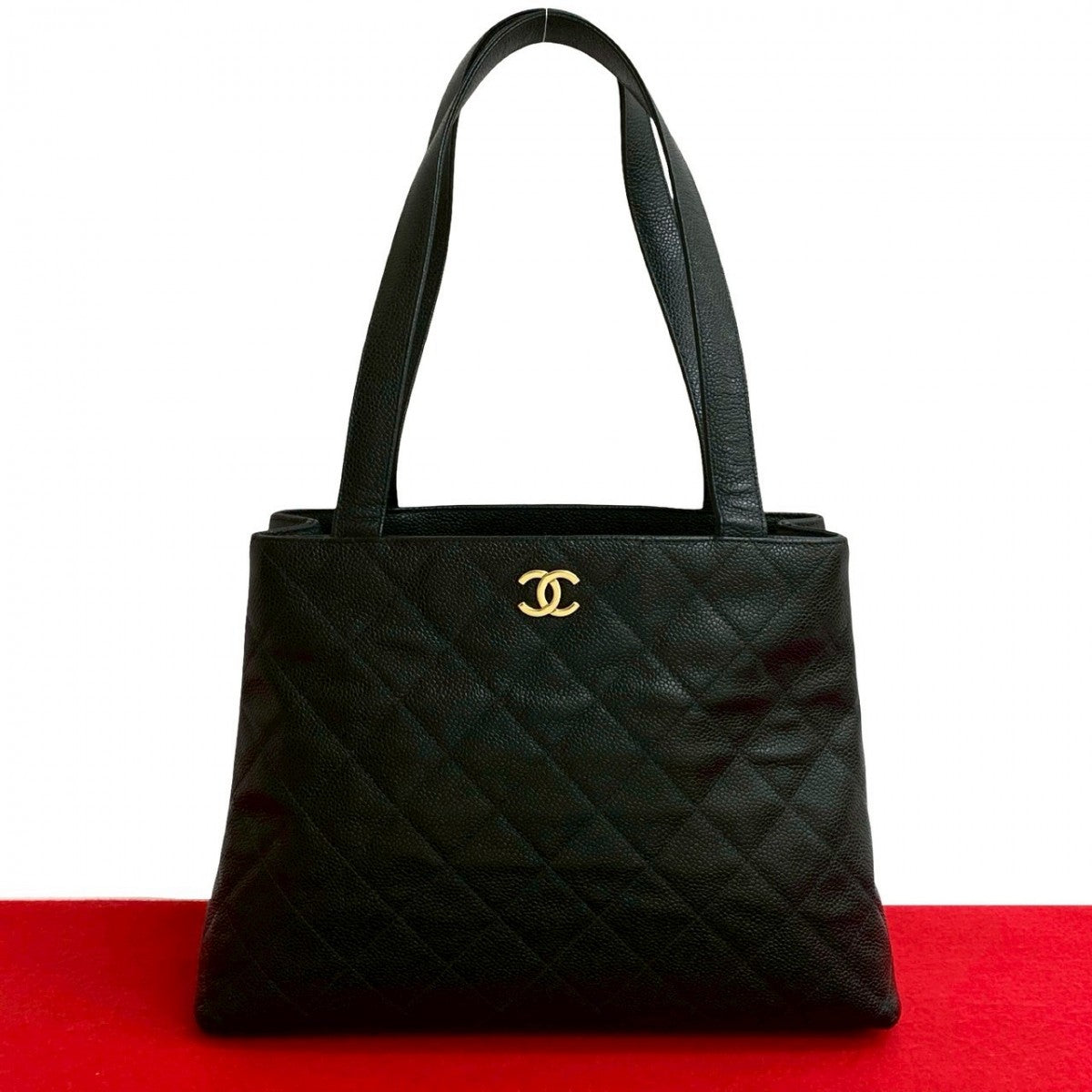 CHANEL Tote Bag Matt caviar skin black Matrasse