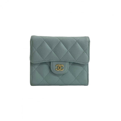 CHANEL Tri-fold wallet Matt caviar skin blue Matrasse
