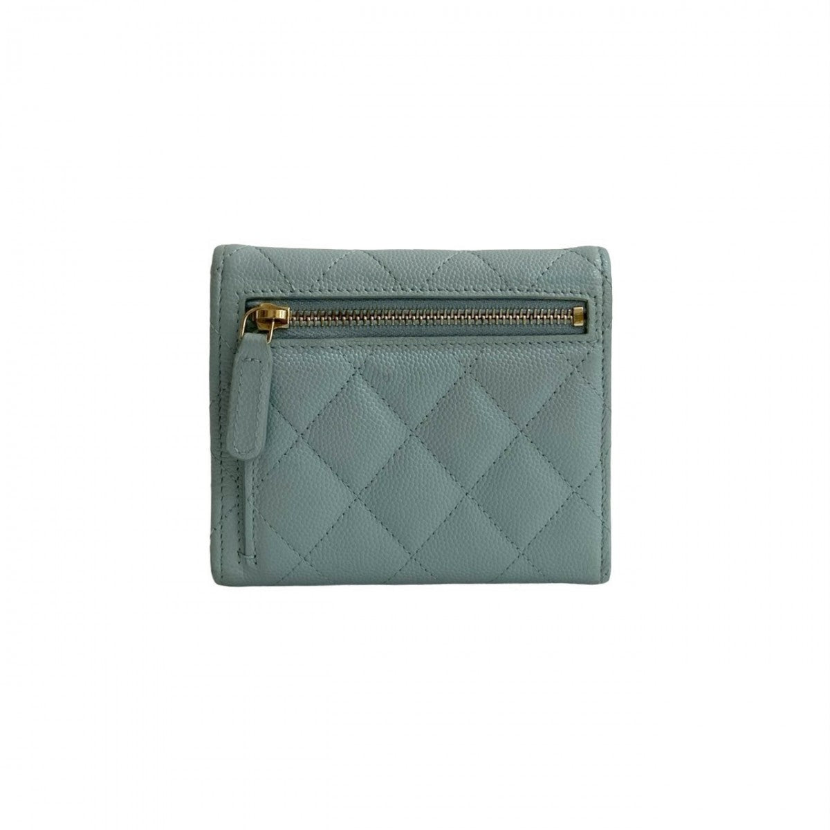 CHANEL Tri-fold wallet Matt caviar skin blue Matrasse