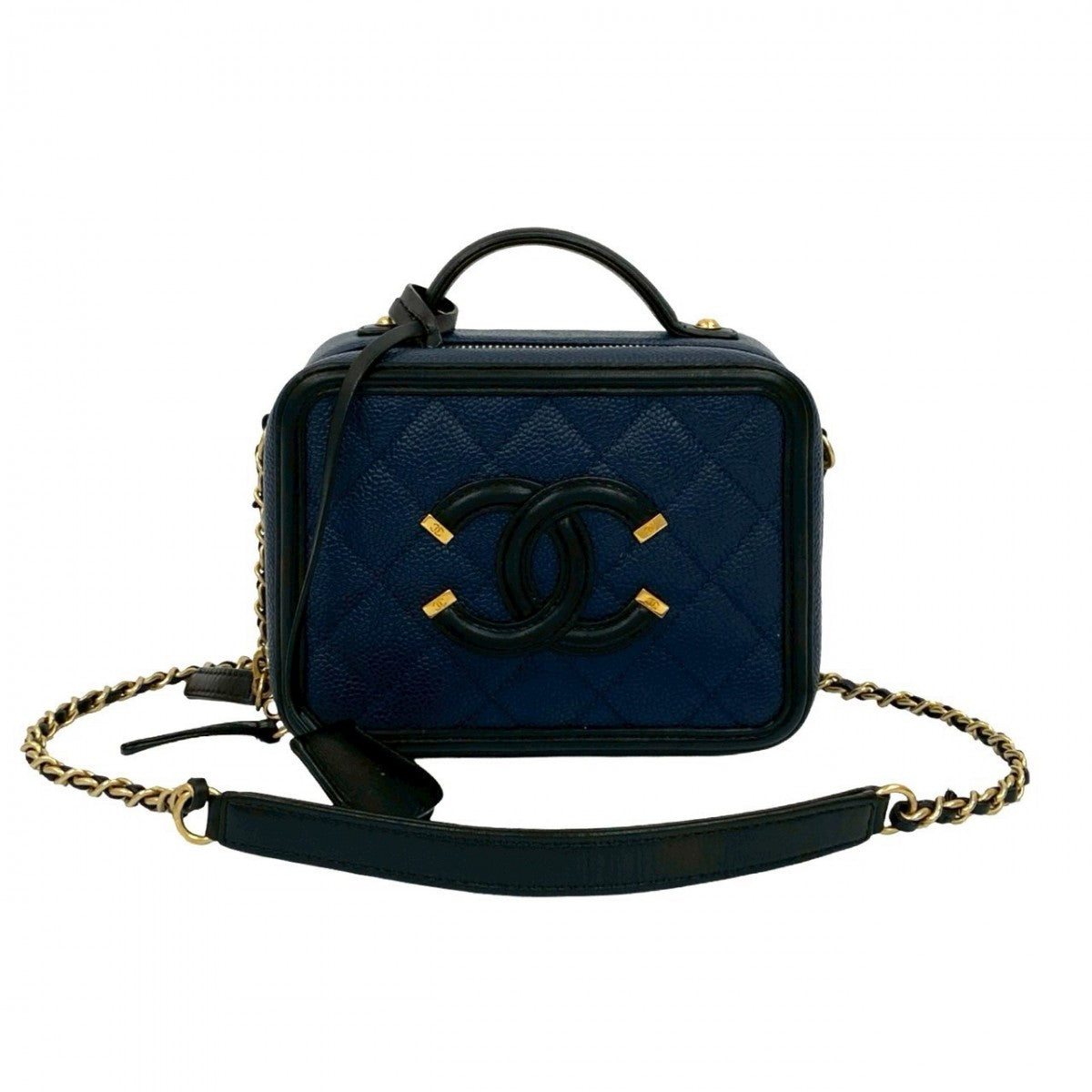 CHANEL Shoulder Bag Matt caviar skin Navy Matrasse CC filigree