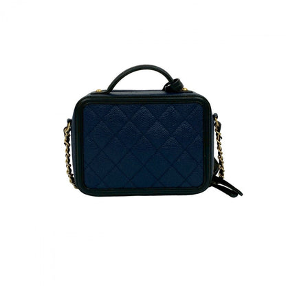 CHANEL Shoulder Bag Matt caviar skin Navy Matrasse CC filigree
