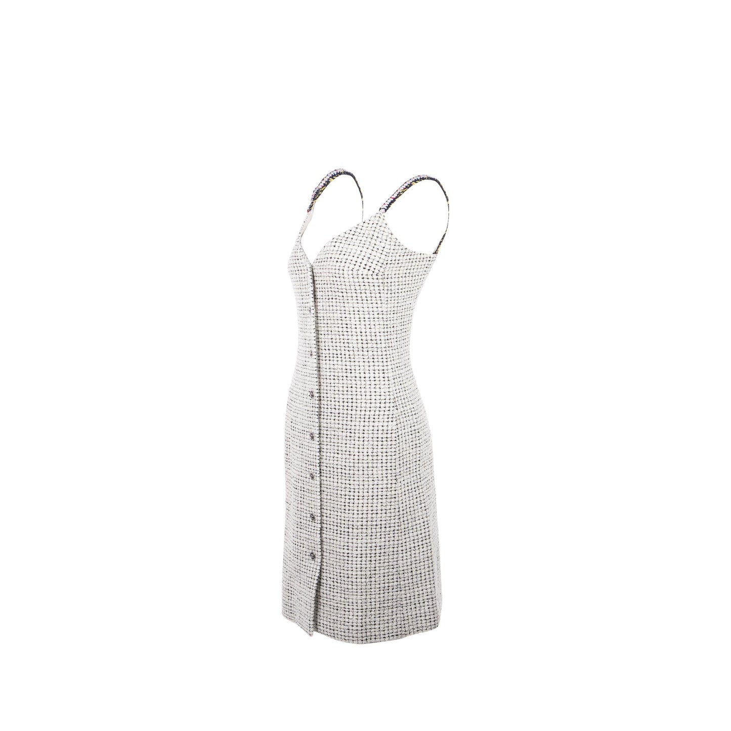 Chanel size 34 21P Tweed dress cotton/polyester white/black