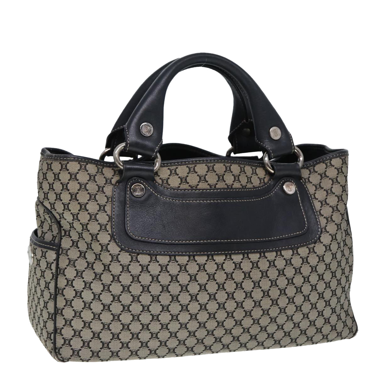 Luxury CELINE Macadam Canvas Hand Bag Black Beige  80080