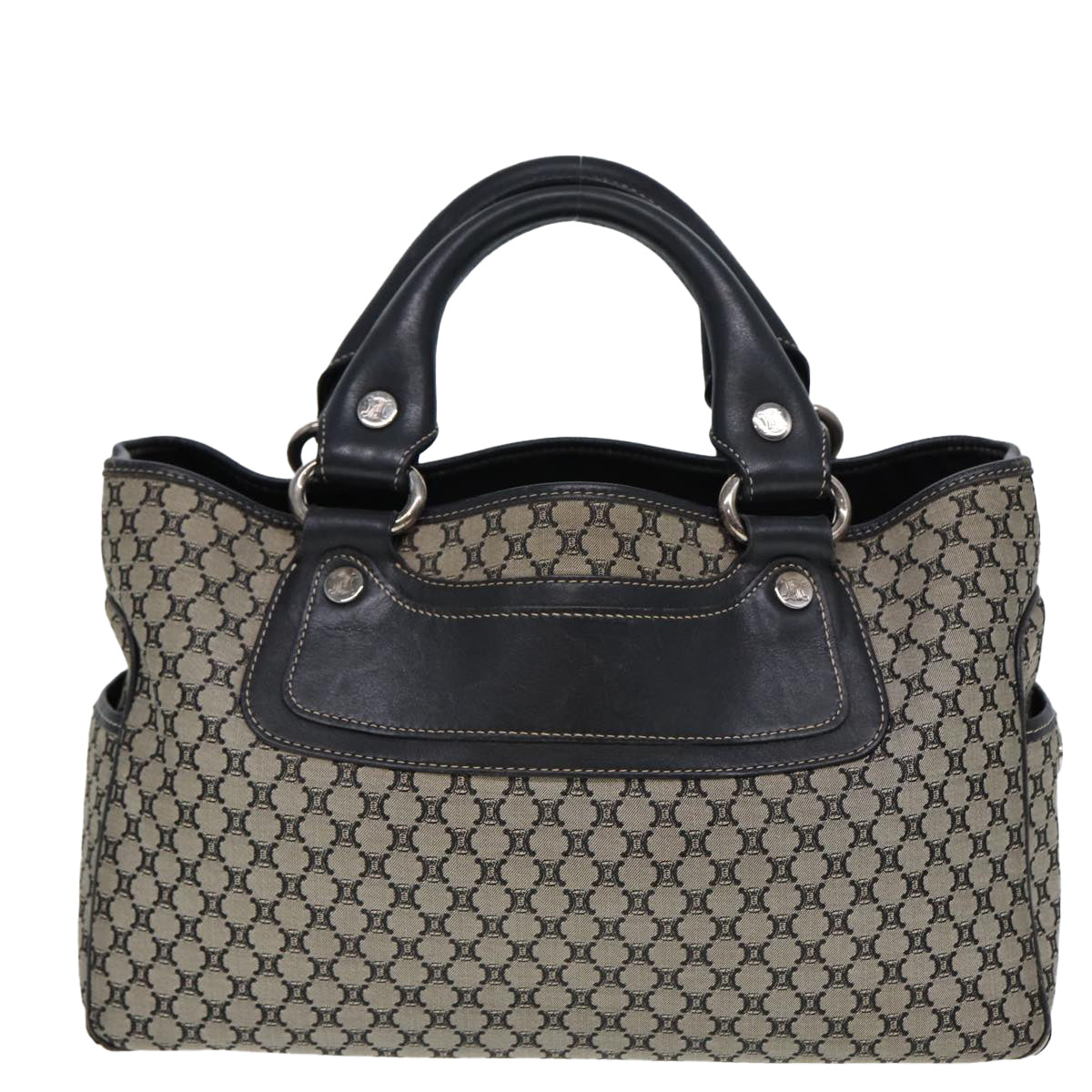 Luxury CELINE Macadam Canvas Hand Bag Black Beige  80080