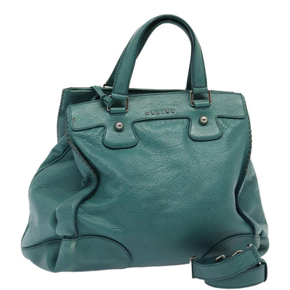 Luxury CELINE Hand Bag Leather 2way Turquoise Blue  80082