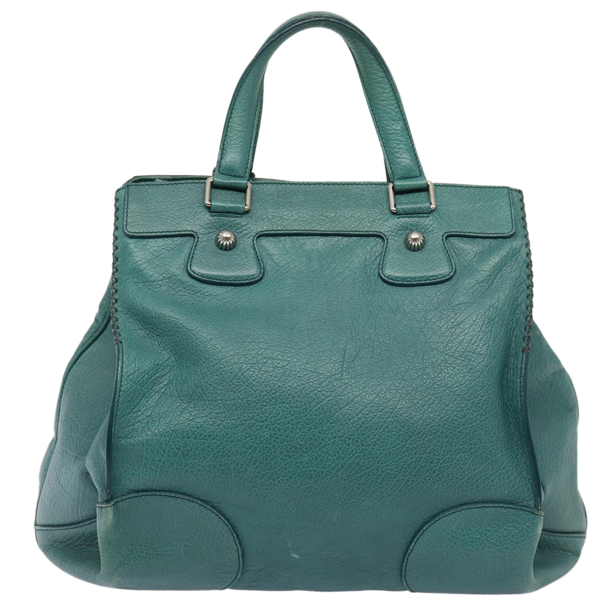 Luxury CELINE Hand Bag Leather 2way Turquoise Blue  80082