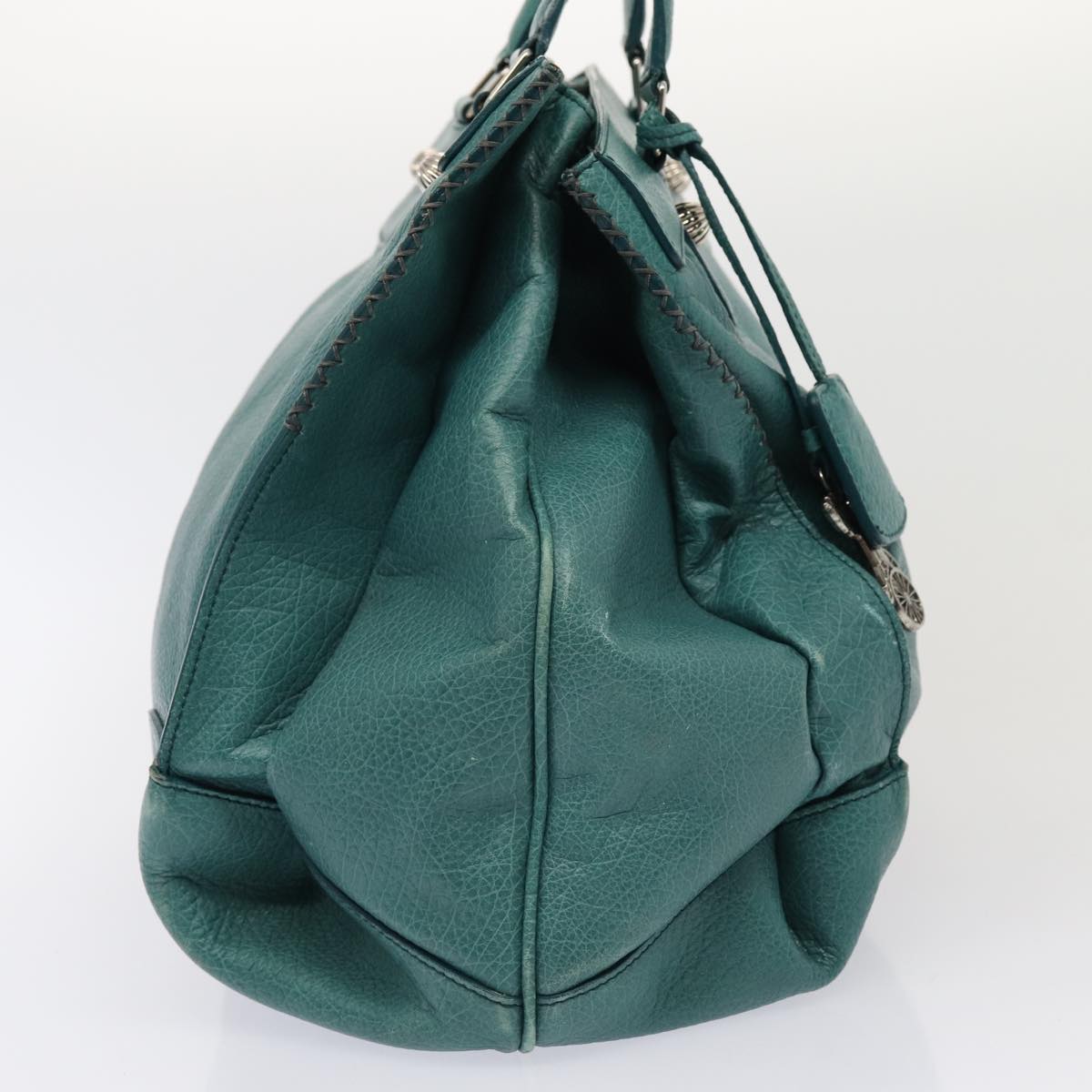 Luxury CELINE Hand Bag Leather 2way Turquoise Blue  80082