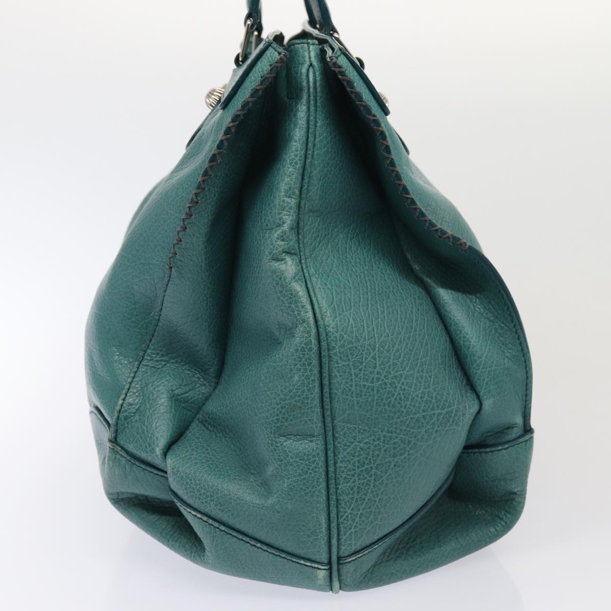 Luxury CELINE Hand Bag Leather 2way Turquoise Blue  80082