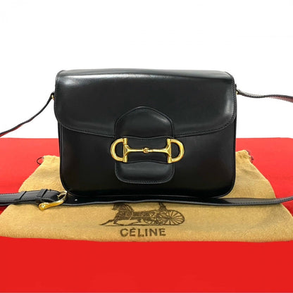 CELINE Shoulder Bag leather black Horsebit Metal Women