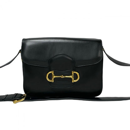 CELINE Shoulder Bag leather black Horsebit Metal Women