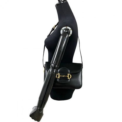 CELINE Shoulder Bag leather black Horsebit Metal Women