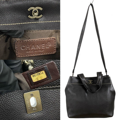 CHANEL Shoulder Bag Matt caviar skin Brown COCO Mark Turnlock Women