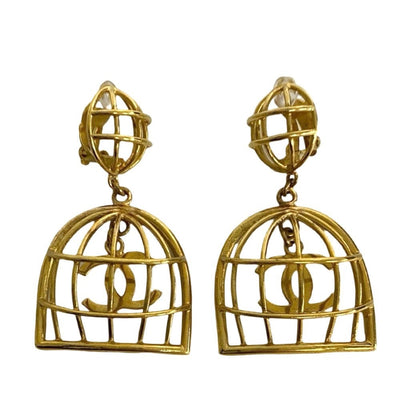 CHANEL Earring Gold Plated gold COCO Mark Birdcage Swing Women