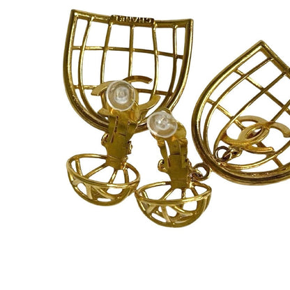 CHANEL Earring Gold Plated gold COCO Mark Birdcage Swing Women