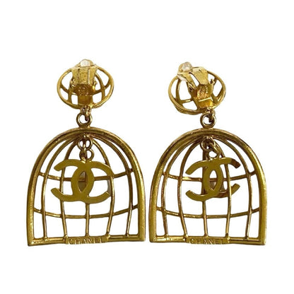 CHANEL Earring Gold Plated gold COCO Mark Birdcage Swing Women