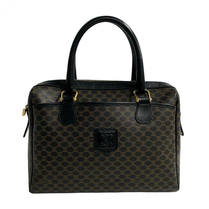 CELINE Handbag Leather, PVC Brown Macadam Blason Triomphe Pattern Women