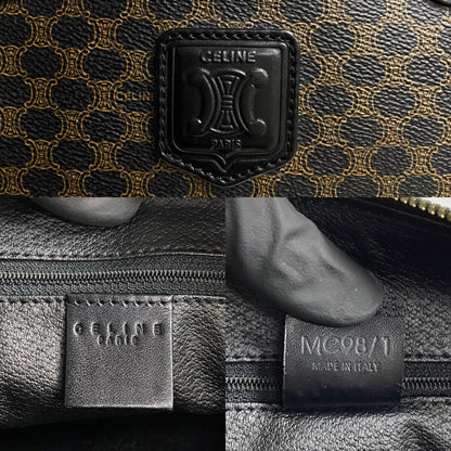 CELINE Handbag Leather, PVC Brown Macadam Blason Triomphe Pattern Women