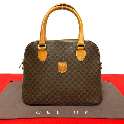 CELINE Handbag Leather, PVC Brown Macadam Blason Triomphe Pattern Women