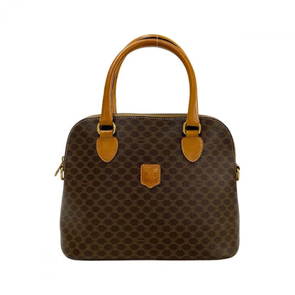 CELINE Handbag Leather, PVC Brown Macadam Blason Triomphe Pattern Women