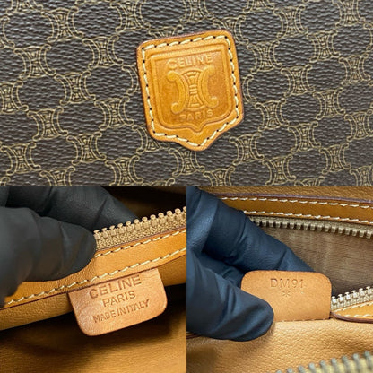 CELINE Handbag Leather, PVC Brown Macadam Blason Triomphe Pattern Women