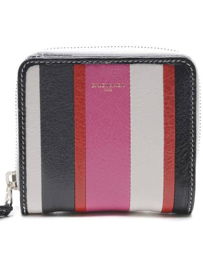 Luxury Balenciaga Trending 2025 Bazar Striped Zip Around Leather Half Wallet