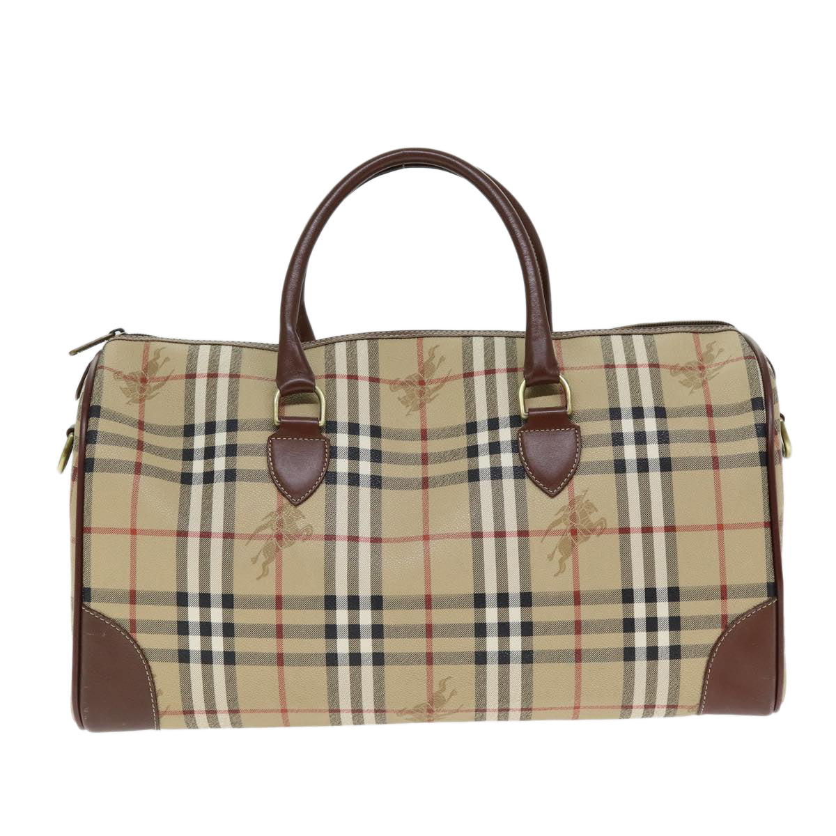 Luxury BurberrySs Nova Check Boston Bag PVC Leather 2way Beige Auth 80146