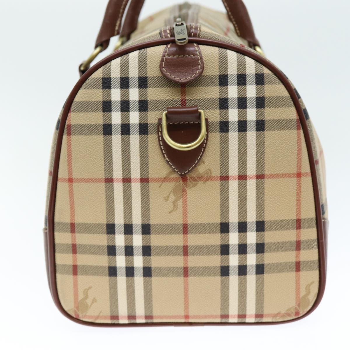 Luxury BurberrySs Nova Check Boston Bag PVC Leather 2way Beige Auth 80146