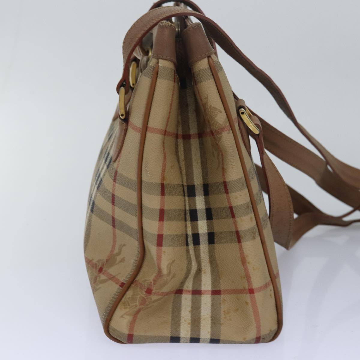 Luxury BurberrySs Nova Check Shoulder Bag PVC Leather Beige Auth 80163