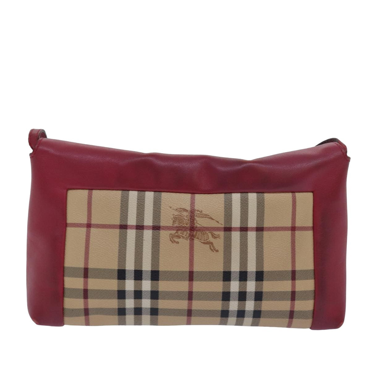 Luxury Burberry Nova Check Shoulder Bag PVC Leather Beige Red Auth 80259