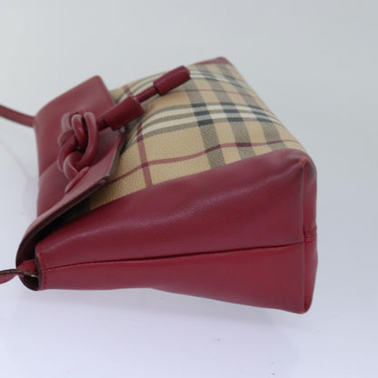 Luxury Burberry Nova Check Shoulder Bag PVC Leather Beige Red Auth 80259