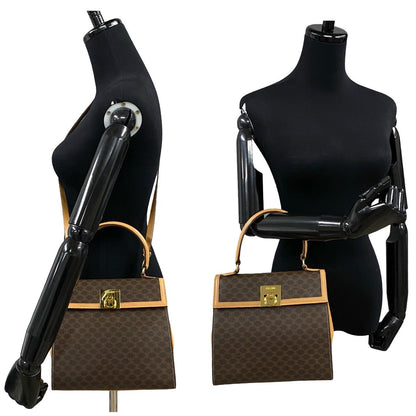 CELINE Shoulder Bag Leather, PVC Brown Macadam Blason Triomphe Pattern logo ring Metal Women