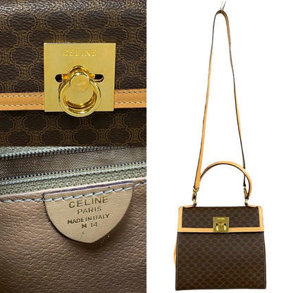CELINE Shoulder Bag Leather, PVC Brown Macadam Blason Triomphe Pattern logo ring Metal Women