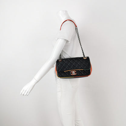Chanel Timeless Classic Flap Lambskin Plexiglass Quilted Medium Cuba Color Flap Black with Multicolor Trim