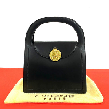 CELINE Handbag leather black Globe logo Metal Women