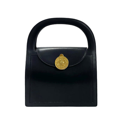 CELINE Handbag leather black Globe logo Metal Women