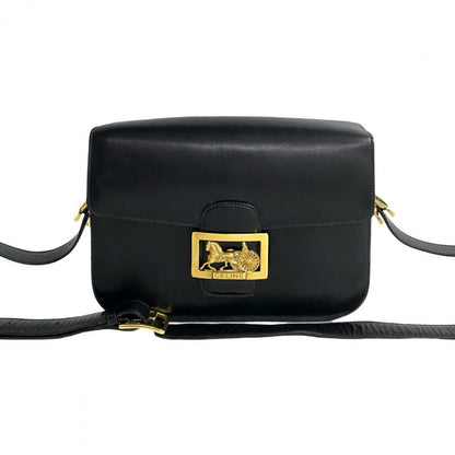 CELINE Shoulder Bag leather black Carriage Metal Women