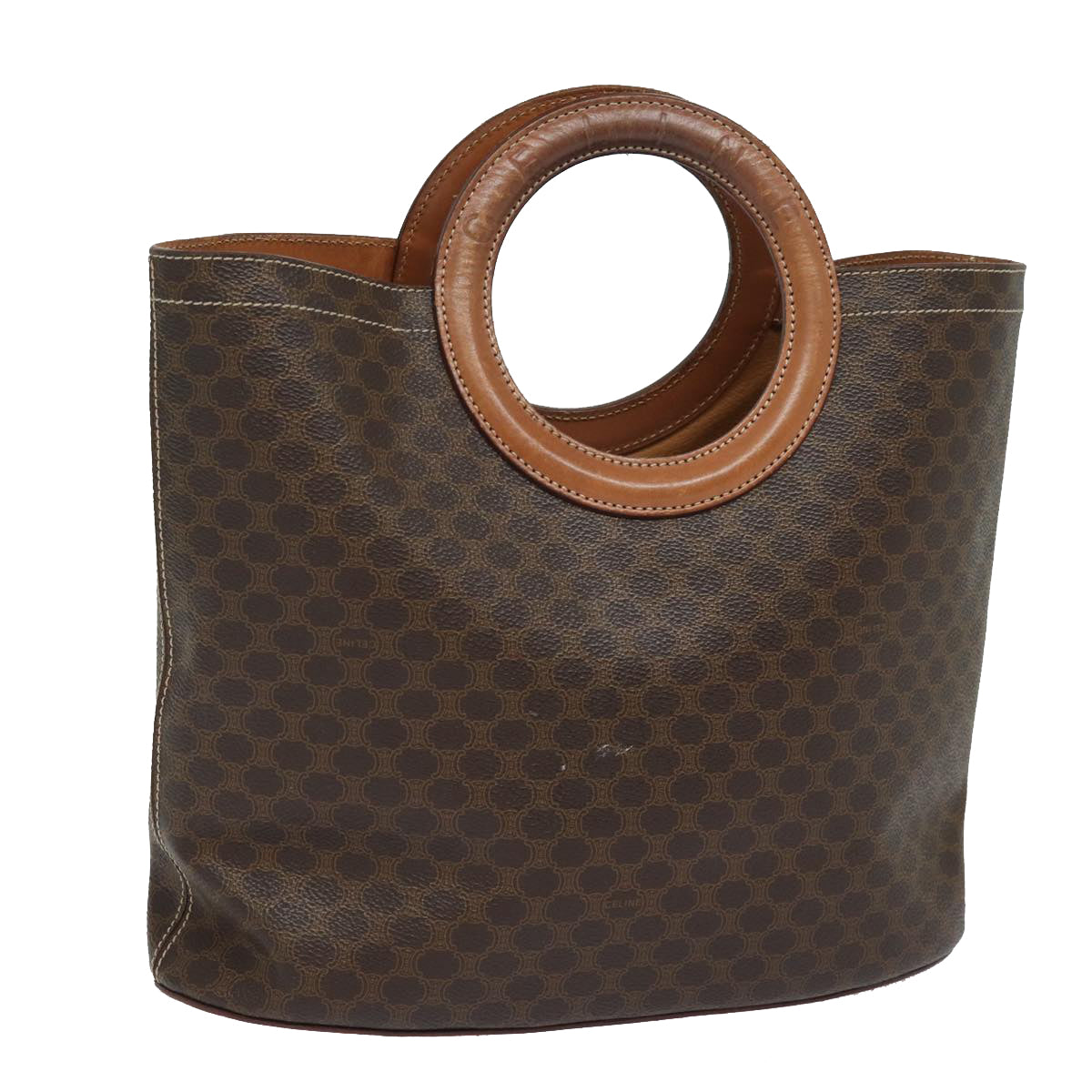 Luxury CELINE Macadam Canvas Hand Bag PVC Leather Brown  80613