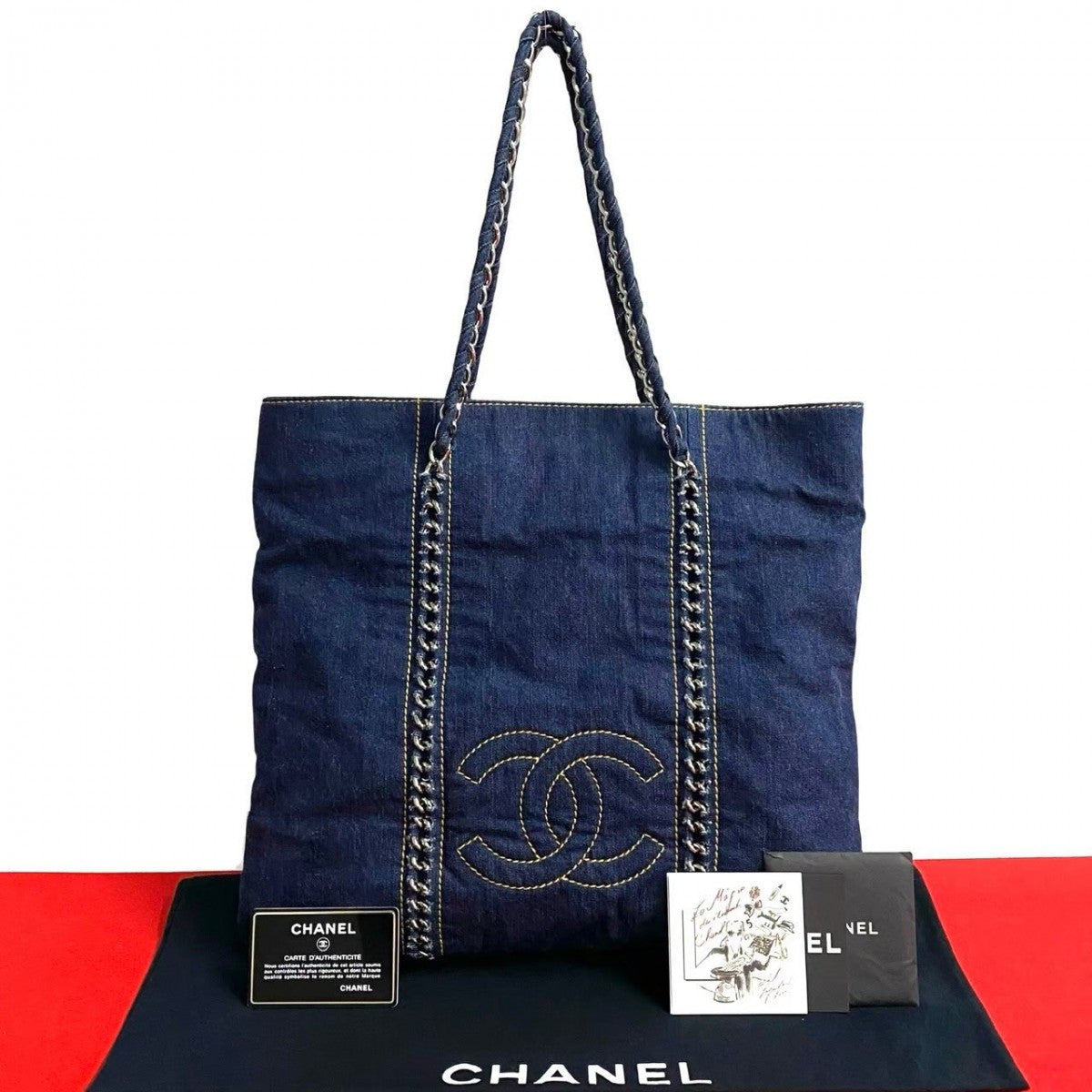 CHANEL Tote Bag denim blue COCO Mark Women