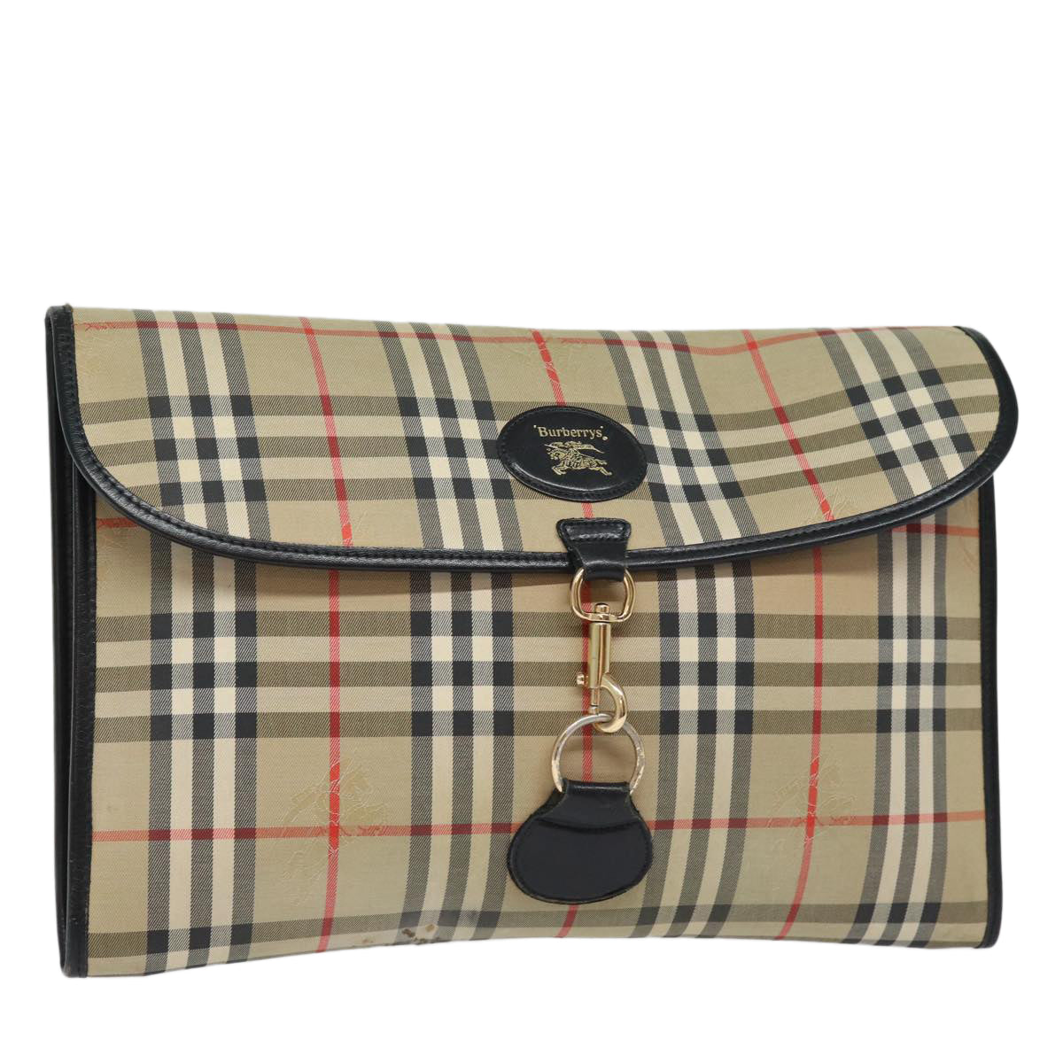 Luxury BurberrySs Nova Check Clutch Bag Canvas Beige Auth 80704
