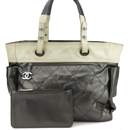 CHANEL Tote Bag Coated canvas Silver Paris Biarritz GM