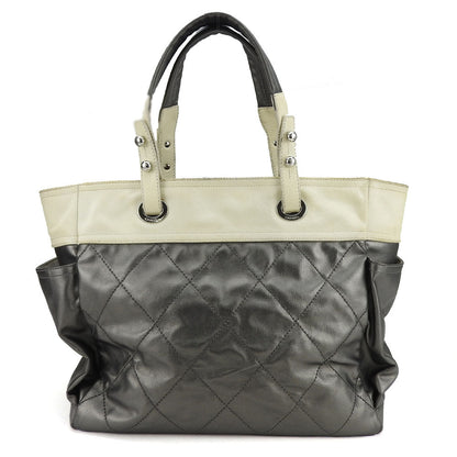 CHANEL Tote Bag Coated canvas Silver Paris Biarritz GM