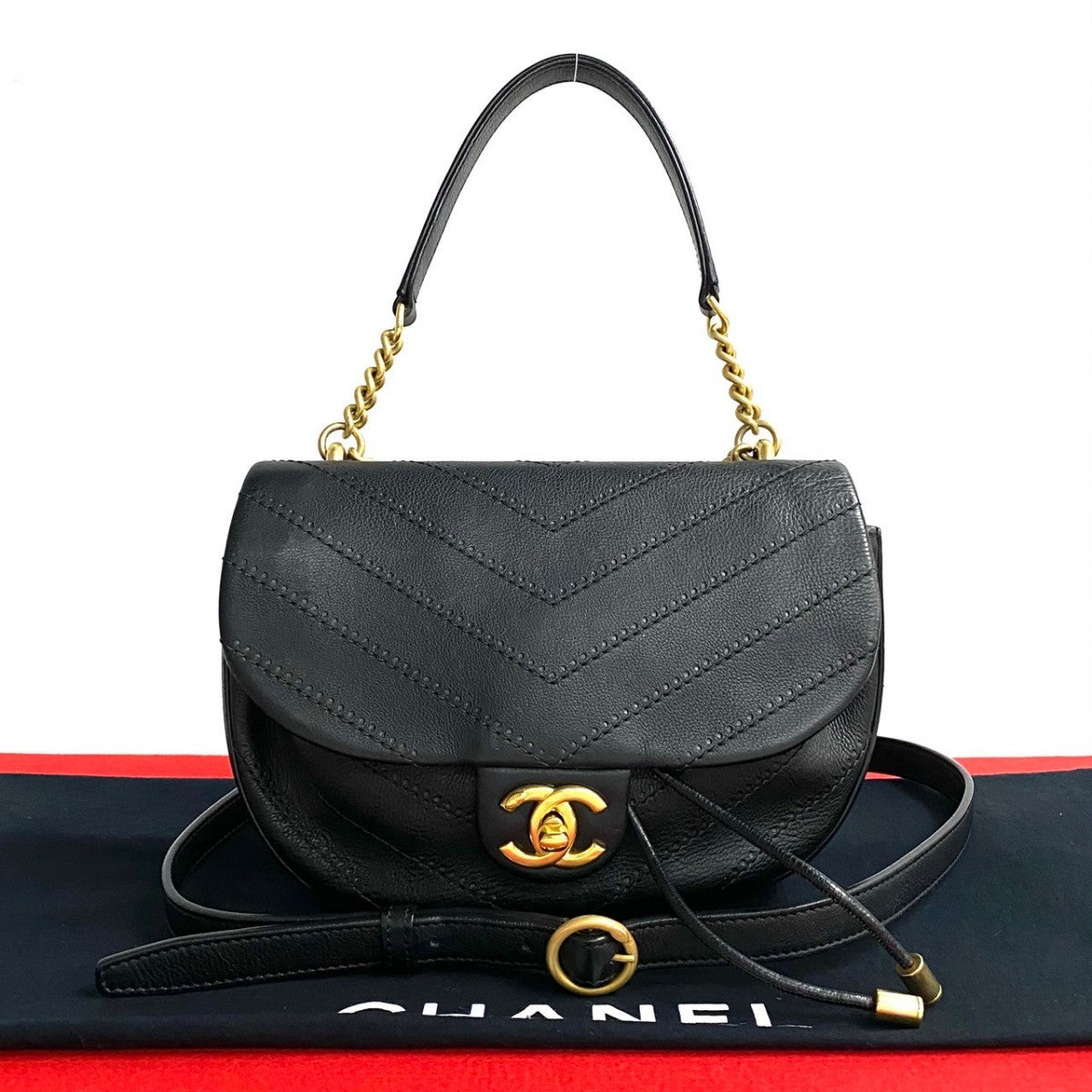 CHANEL Shoulder Bag leather black COCO Mark Women
