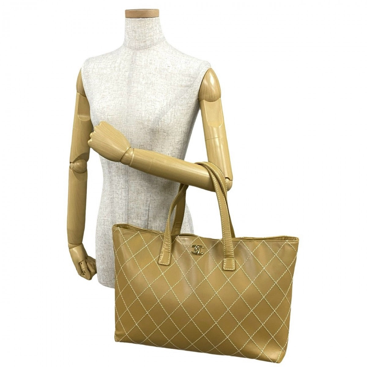 CHANEL Tote Bag leather yellow COCO Mark Wild stitch Women