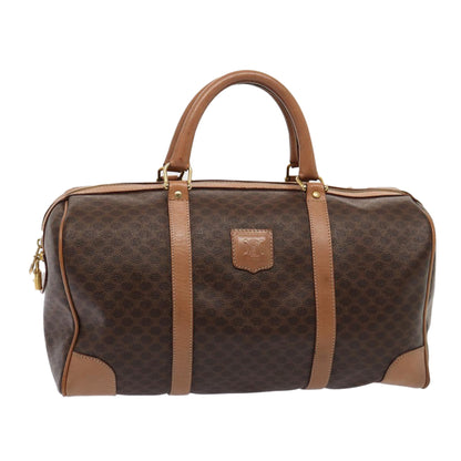 Luxury CELINE Macadam Canvas Boston Bag PVC Leather Brown  80881