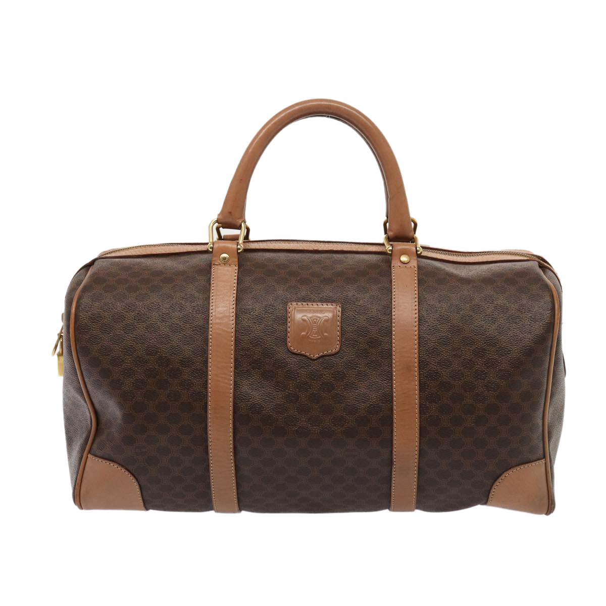 Luxury CELINE Macadam Canvas Boston Bag PVC Leather Brown  80881